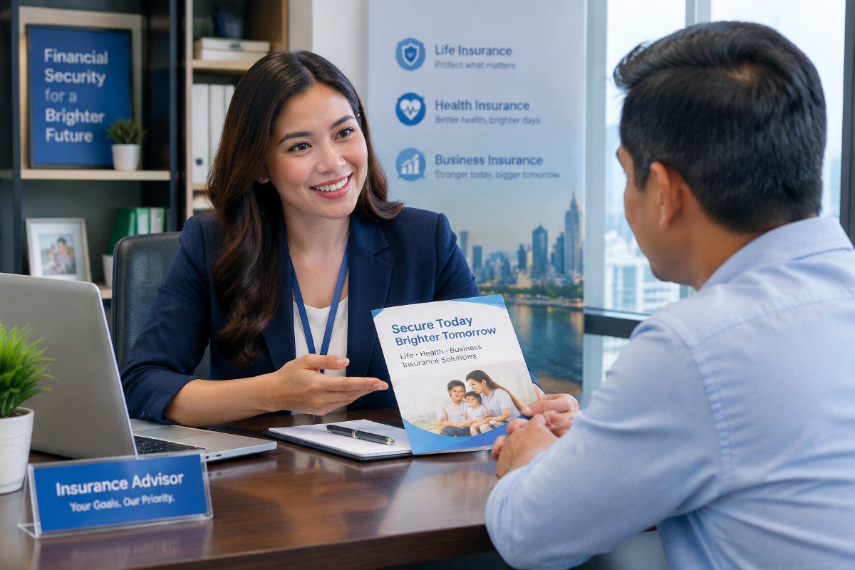 Insurance advisor meeting with a client in an office