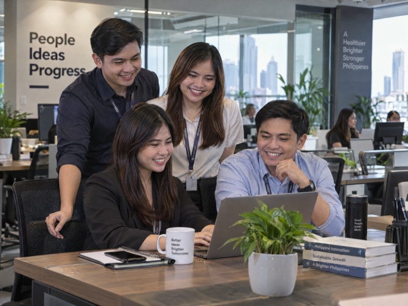 Office team collaborating in a bright workplace