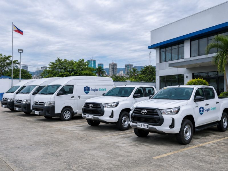 Company fleet of vans and pickup trucks